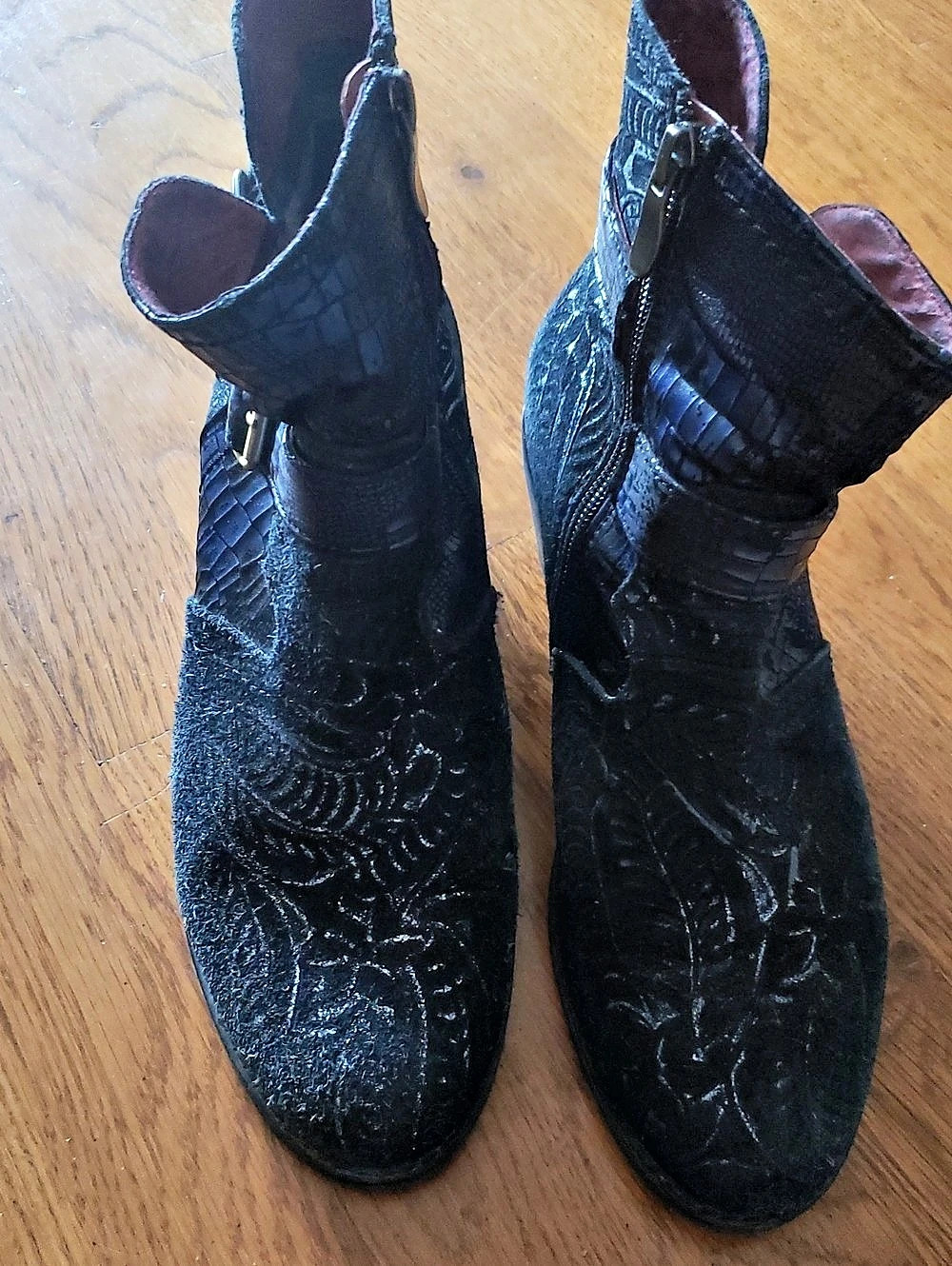 by Spring Step Black Embroidered Ankle Boots